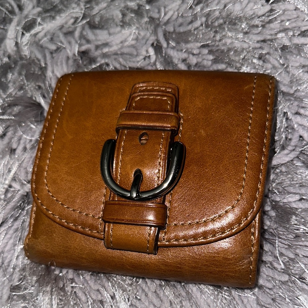 Coach Brown tan Leather Wallet with Buckle pink interior double bifold cute 🥰 - Picture 12 of 12